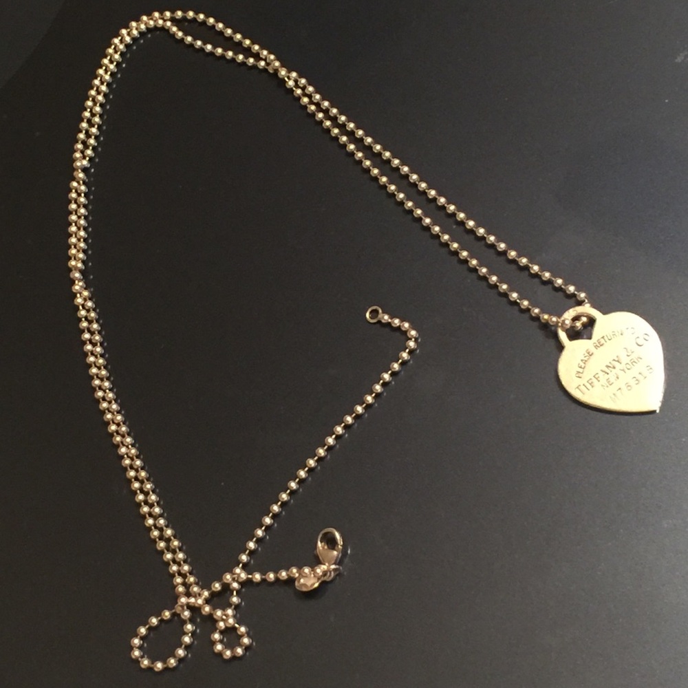Tiffany & Co. silver heart dog tag long bead chain